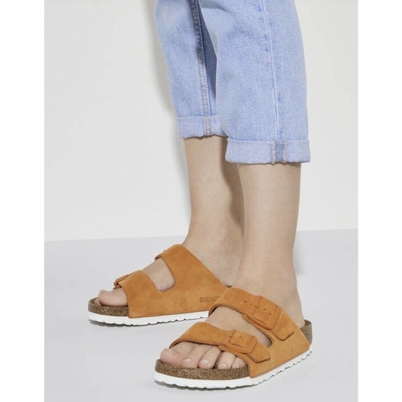 Birkenstock Wmns Arizona Soft Footbed Suede Leather-Orange Sz-37 .EU/6-6.5 .US - Picture 1 of 12